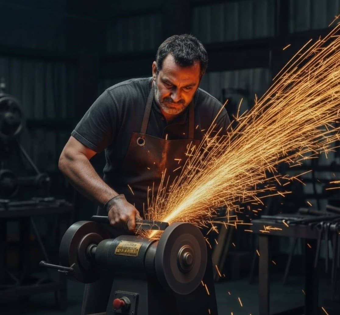Blacksmith forging a blade